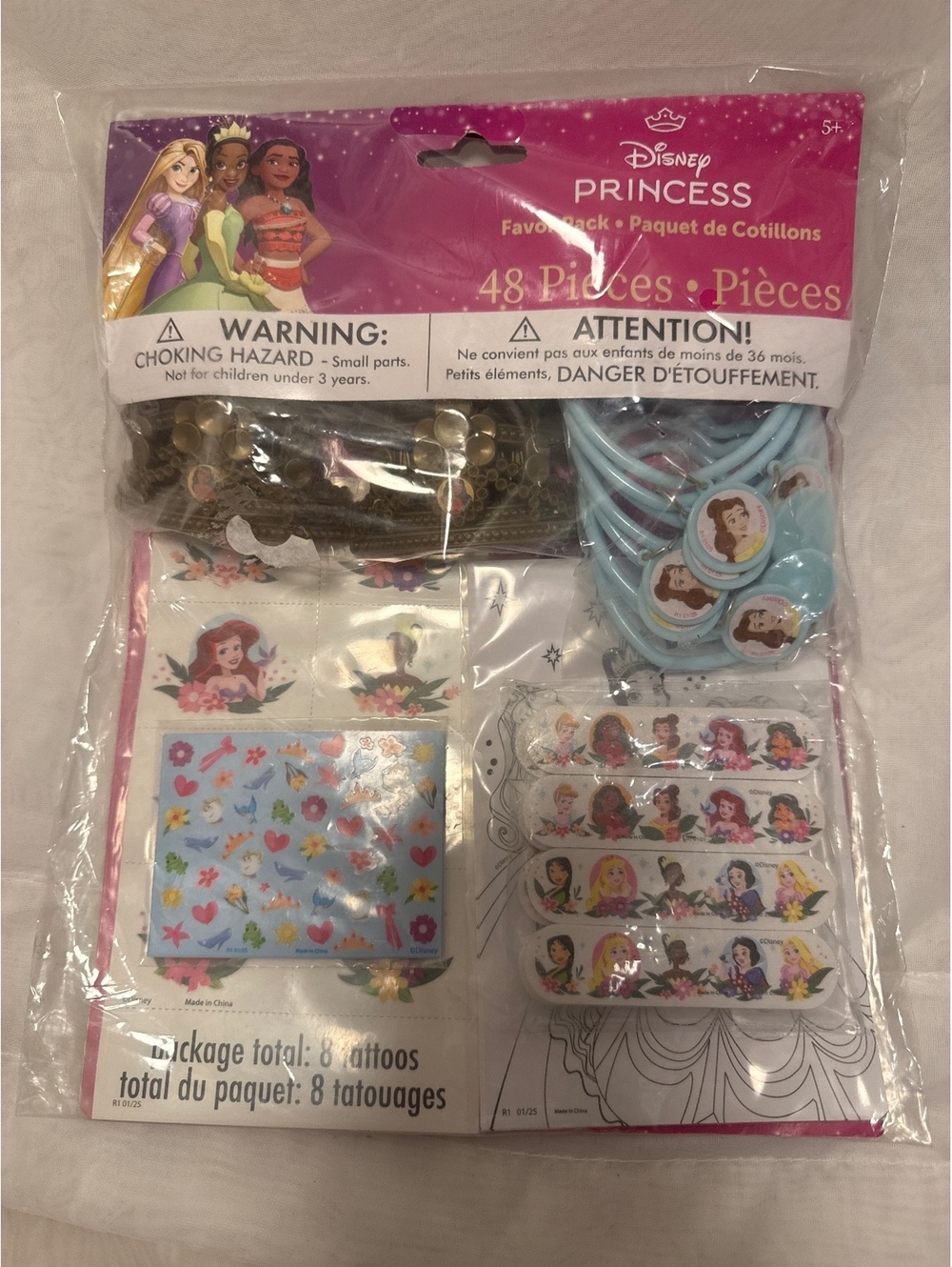 Disney Princess Favor Pack Party Supplies 48 Pieces with Tattoos, Bracelets, and